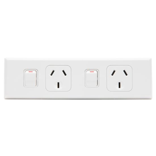 Picture of Socket Outlet 600 Series - Twin switched - Assembled - Horizontal - Worktop - 250 V - 10 A - White