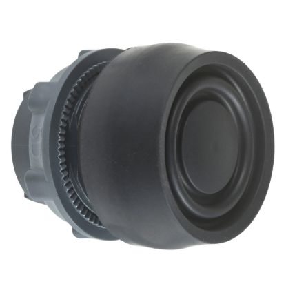 Picture of Push button head, Harmony XB5, plastic, flush, black, 22mm, spring return, coloured boot, unmarked