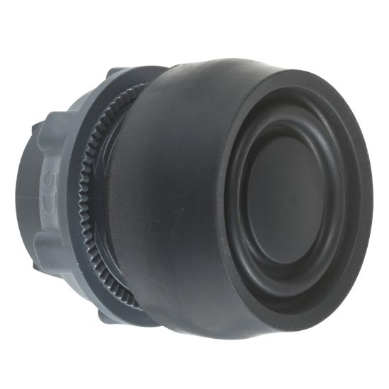 Picture of Push button head, Harmony XB5, plastic, flush, black, 22mm, spring return, coloured boot, unmarked