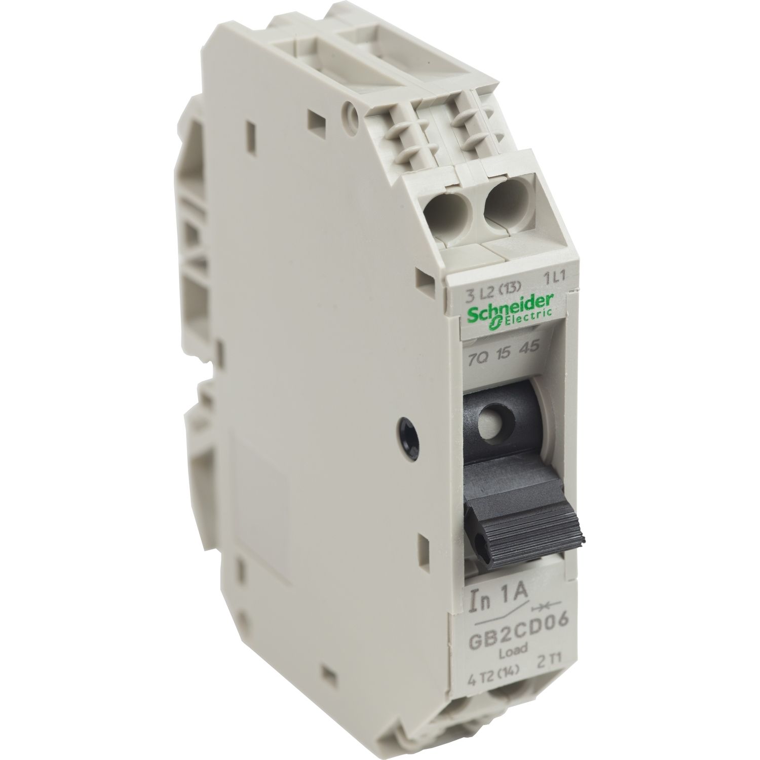 Picture of Circuit breaker, TeSys GB2, 1P+N, 1A, Icu 50kA at 240V, Thermal magnetic, DIN rail mounted