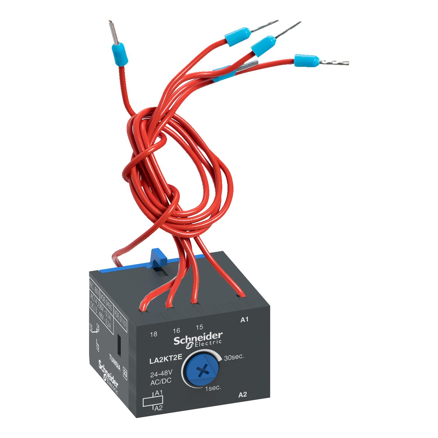 Picture of Electronic time delay Auxiliary Contact Block, TeSys k, TeSys K, 1C/O, on delay 1-30s, front, control 24-48 V AC/DC