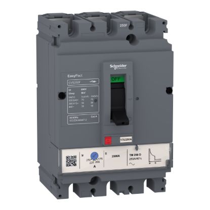 Picture of circuit breaker, EasyPact CVS100F, 36kA at 415VAC, 16A, TM-D trip unit, 3P3d
