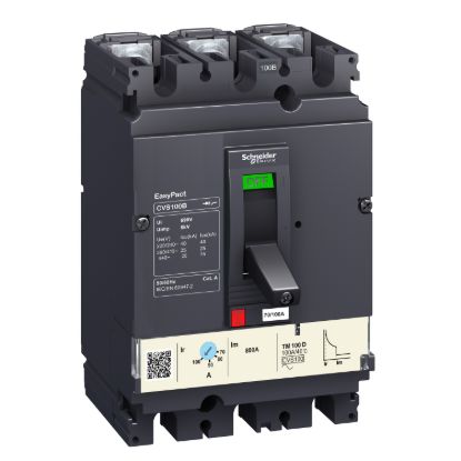 Picture of circuit breaker, EasyPact CVS100F, 36kA at 415VAC, 63A, TM-D trip unit, 3P3d