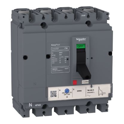 Picture of circuit breaker, EasyPact CVS100F, 36kA at 415VAC, 25A, TM-D trip unit, 4P3d
