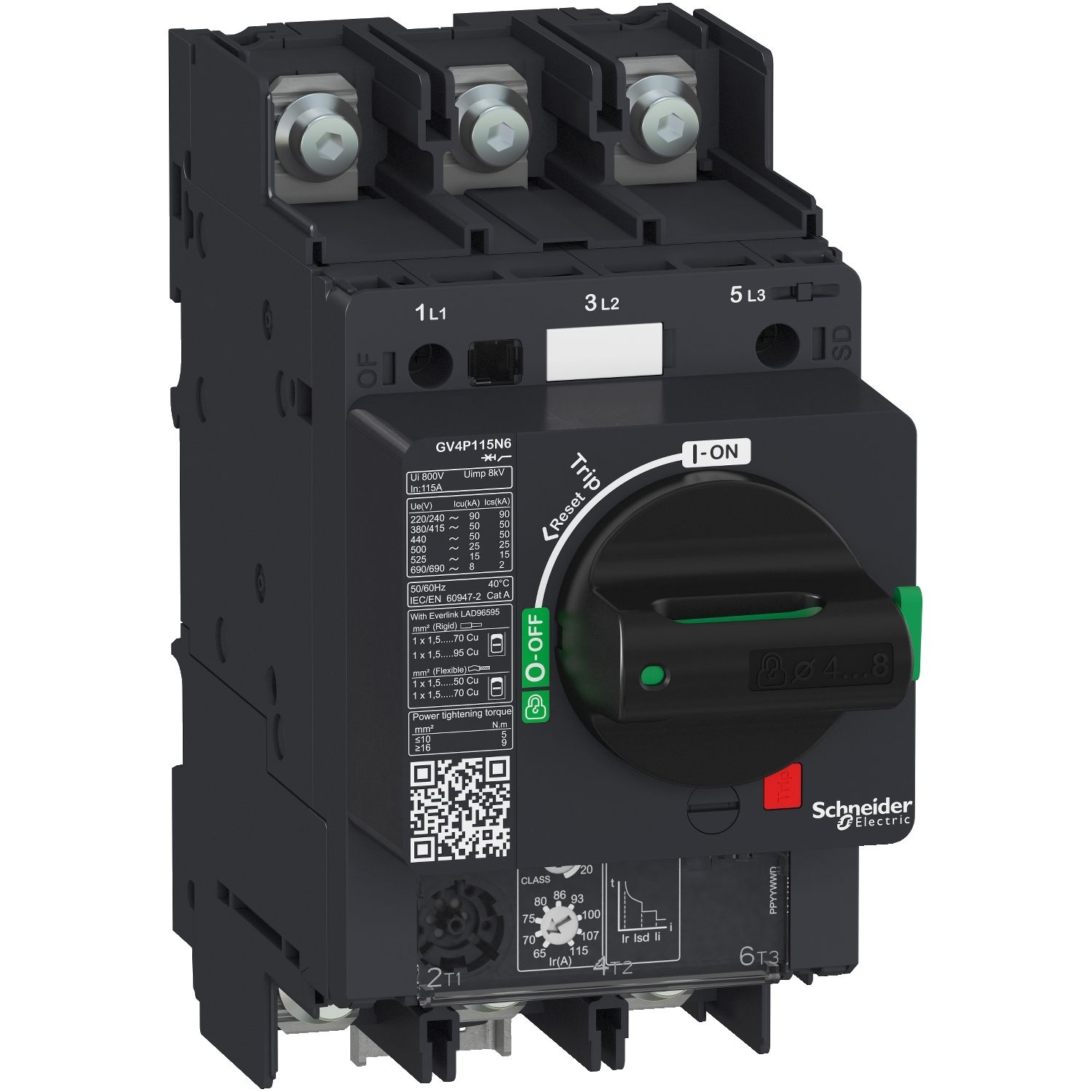 Picture of Motor circuit breaker, TeSys GV4, TeSys GV4, 3P, 80A, Icu 50kA, thermal magnetic, lugs terminals