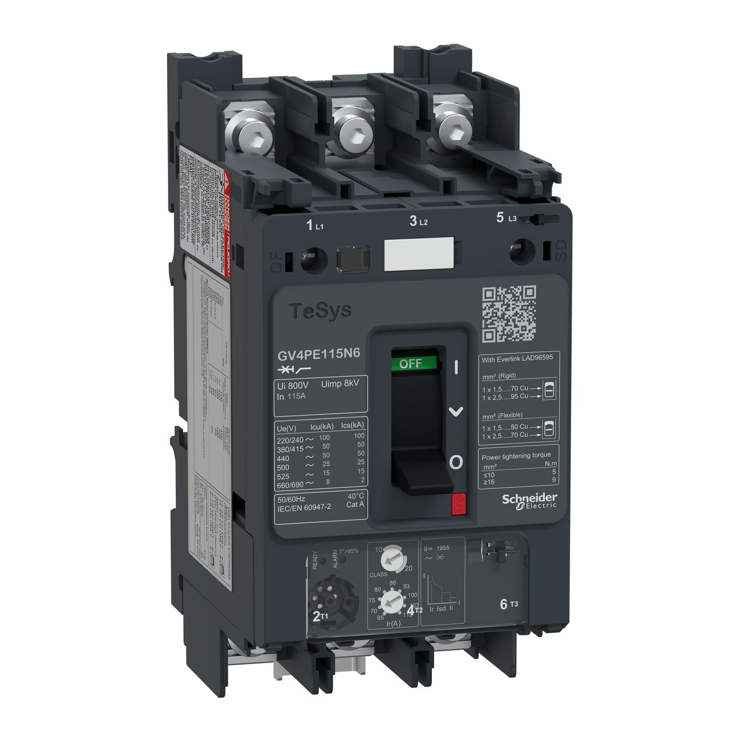 Picture of Motor circuit breaker, TeSys GV4, TeSys GV4, 3P, 115A, Icu 50kA, thermal magnetic, lugs terminals