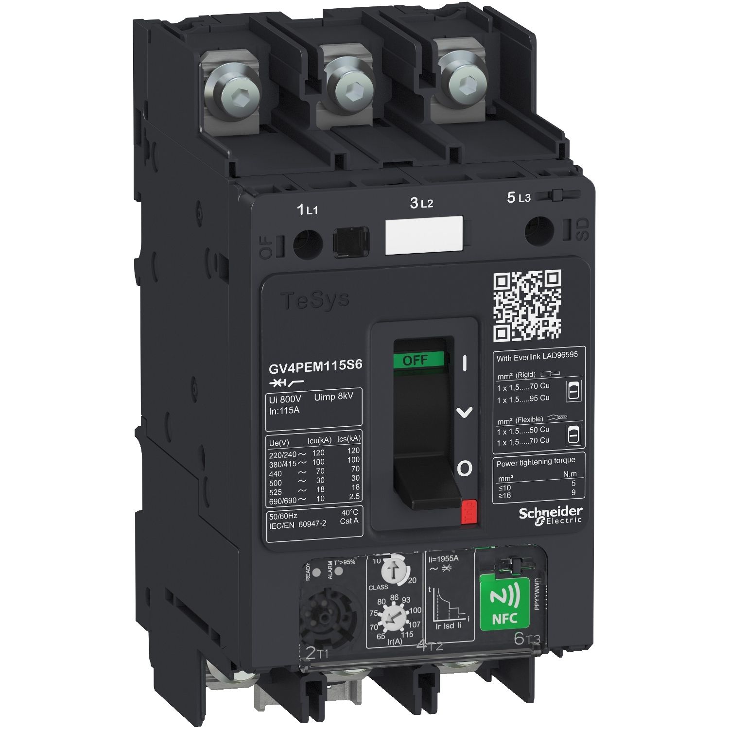 Picture of Motor circuit breaker, TeSys GV4, TeSys GV4, 3P, 7A, Icu 50kA, thermal magnetic multifunction, lugs terminals