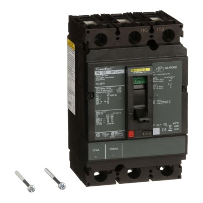 Picture of Circuit breaker, PowerPacT H, 125A, 3 pole, 600VAC, 18kA, lugs, thermal magnetic, 80%
