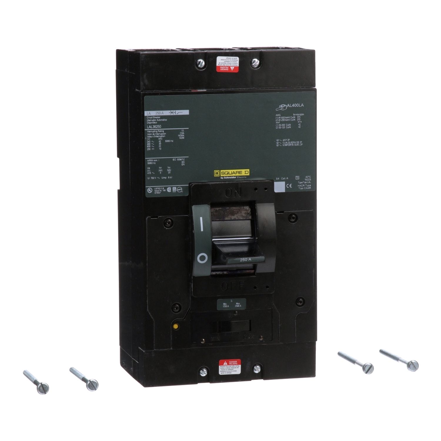 Picture of Circuit breaker, LA, 250A, 3 pole, 600VAC, 22kA, 250VDC, 10kA, lugs, thermal magnetic