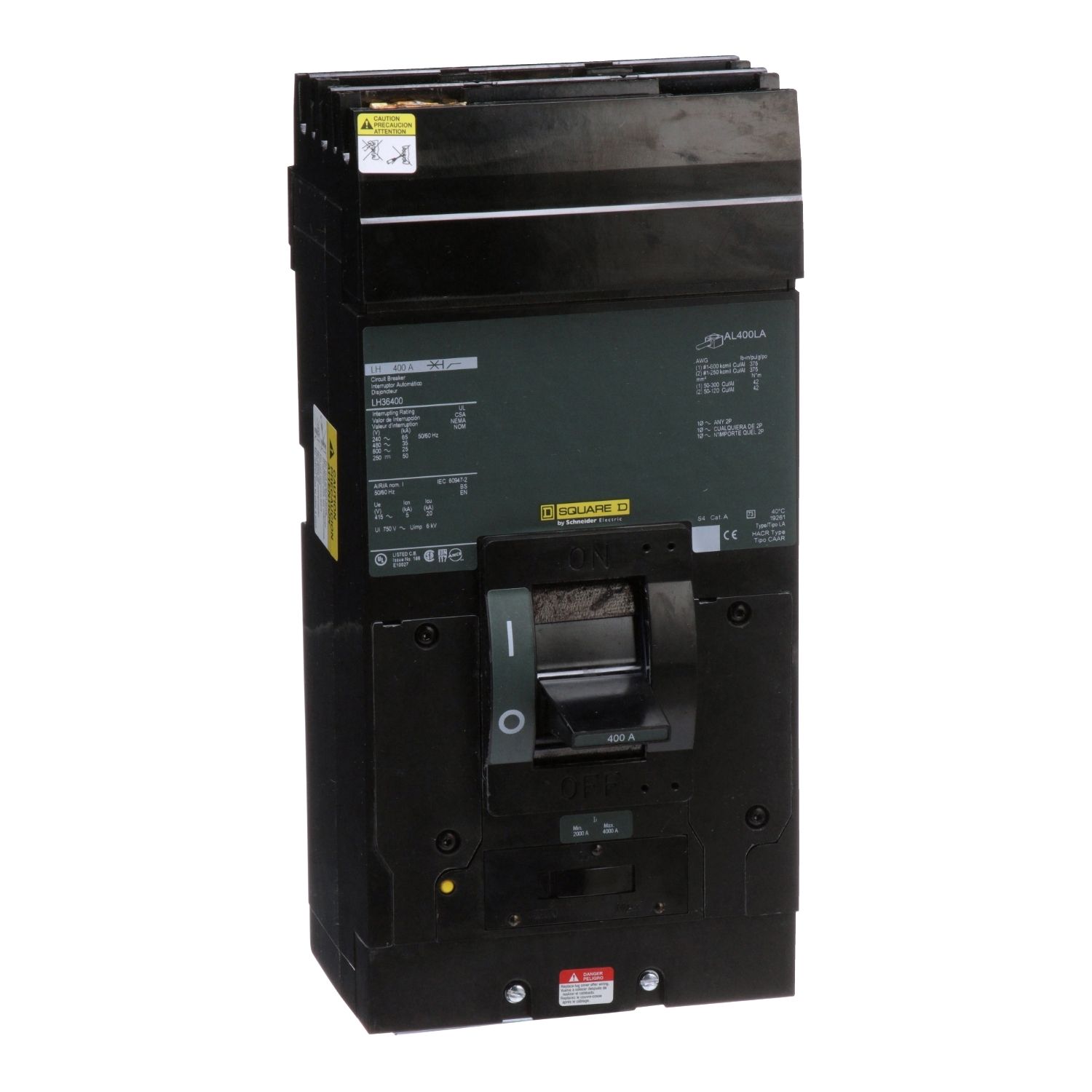 Picture of Circuit breaker, LH, I-Line mount, 400A, 3 pole, 25kA, 600VAC, thermal magnetic