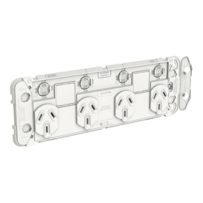 Picture of Quad Switch Power Point Grid with 2 extra switches, Clipsal Iconic, Horizontal Mount, 250V, 10A, Less Mechanisms