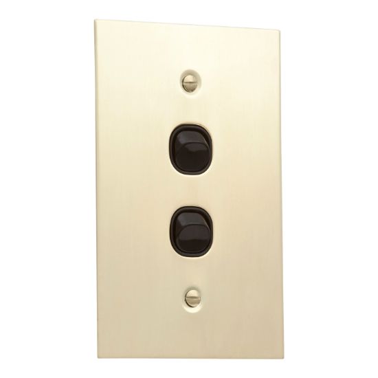Picture of Flush Switch, Metal Plate Series, 2 Gang, 250VAC, 10A, Range, BBSL Style, Standard, Vert