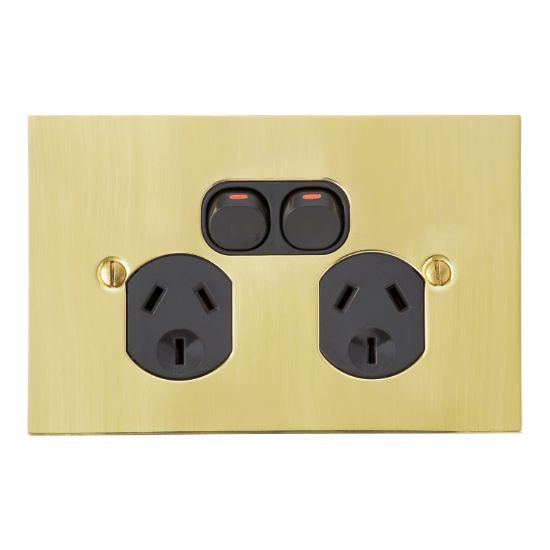 Picture of Twin Switch Socket Outlet, Metal Plate Series, 250V, 10A, BBSL Style, Flat Plate