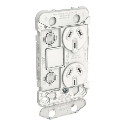 Picture of Double Switch Power Point Grid with 1 extra switch, Clipsal Iconic, Vertical Mount, 250V, 10A, Less Mechanism