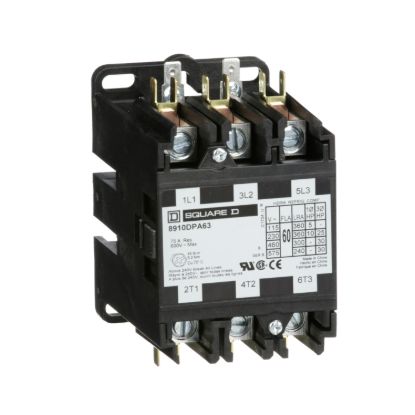 Picture of Contactor, Definite Purpose, 60A, 3 pole, 30HP at 575VAC, 3 phase, 208/240VAC 60Hz 220VAC 50Hz coil, open