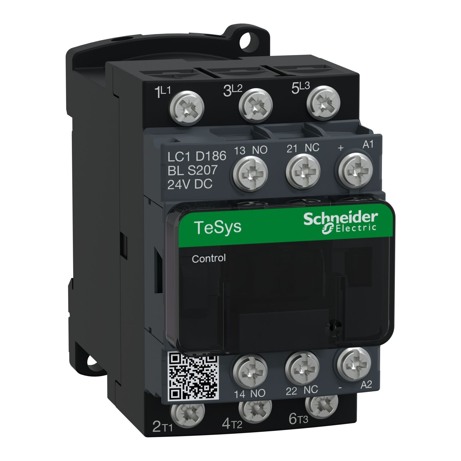 Picture of Contactor, Tesys Deca, railway S207, 3P(3NO), AC-3/AC-3e, 18A, <=440V, 24V DC low consumption coil, lugs-ring terminals