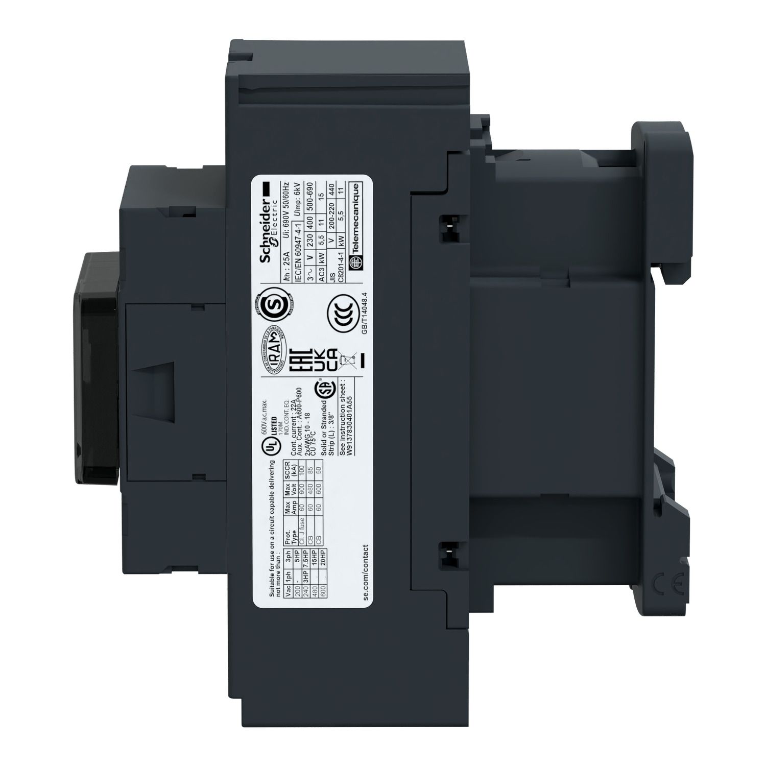 Picture of Contactor, TeSys Deca, 3P(3NO), AC-3/AC-3e, <=440V, 32A, 24V DC low consumption coil, spring terminals