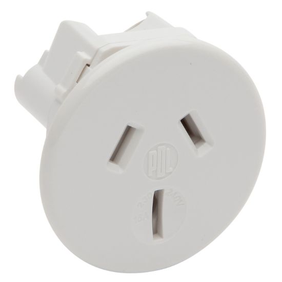 Picture of Round Socket; 15A, 230 - 240VAC, White, 2 - 3.5mm Panel