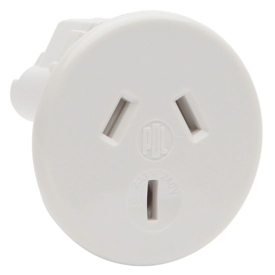 Picture of Round Socket; 10A, 230 - 240VAC, White, 2 - 3.5mm Panel