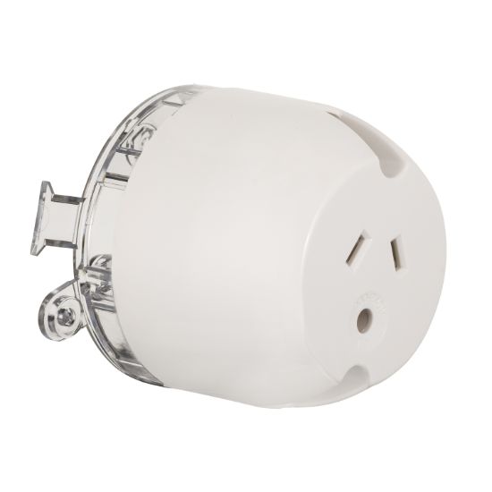 Picture of Surface Socket Outlet With Round Earth; 10A, 250VAC, 1-Gang, White