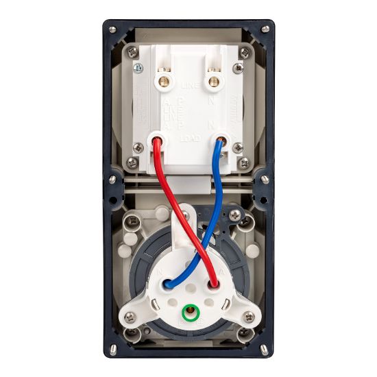 Picture of RCD Protected Socket, 20A, 240V, 3-Round Pin, 2-Gang, Grey