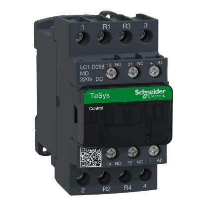 Picture of Contactor, TeSys Deca, 4P(2NO+2NC), AC-1, <=440V, 20A, 220VDC coil, screw clamp terminal