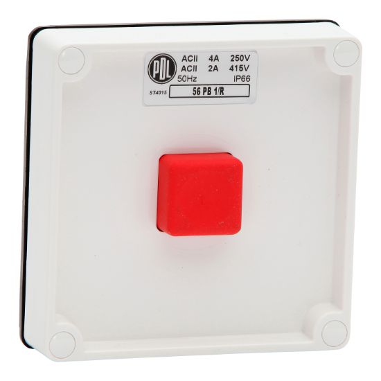 Picture of Push Button Switch, 1-Gang 16A, 250V, Red Button, Resistant White
