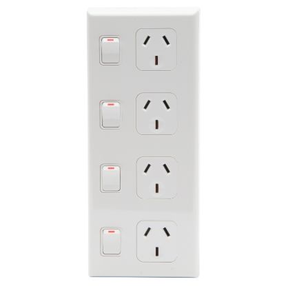 Picture of Socket Outlet 600 Series - Quad switched - Assembled - Vertical - 240 V - 10 A - White