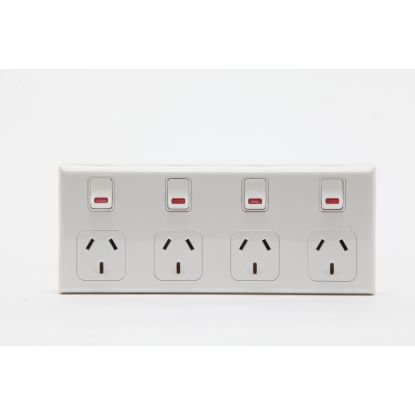 Picture of Switched Socket Outlet With Neon; 10A,4-Gang, Horizontal Mount, White