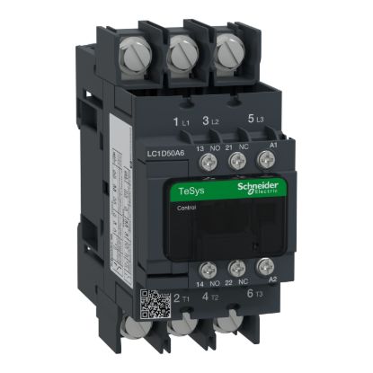 Picture of Contactor, TeSys Deca, 3P(3 NO), AC-3/AC-3e, <=400V, 50A, 24V AC 50/60Hz coil, lugs-ring terminals