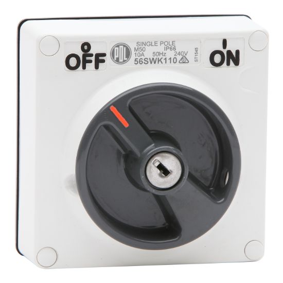 Picture of Switch - Keylock, 10A, 240V, 1-Pole, Resistant White