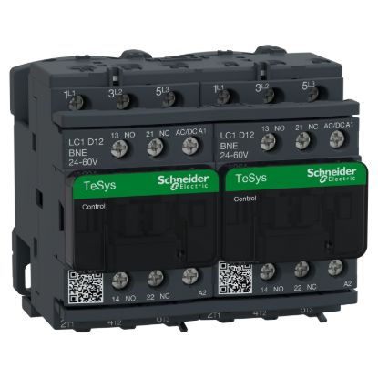 Picture of Reversing Contactor, TeSys D, TeSys Deca, 3P(3 NO), AC-3, 0 to 440V, 12A, 24 to 60VAC/DC coil