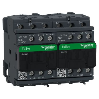 Picture of Reversing Contactor, TeSys D, TeSys Deca, 3P(3 NO), AC-3, 0 to 440V, 9A, 24 to 60VAC/DC coil