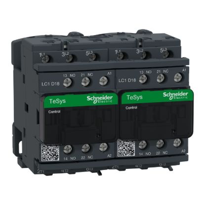 Picture of Reversing Contactor, TeSys Deca, 3P(3NO),AC-3, <=440V 18A,24V AC 50/60Hz coil, screw clamp terminals