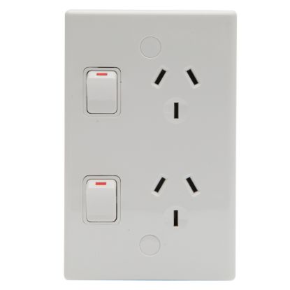 Picture of Double Switched Socket Outlet; 10A, 230/240VAC, Vertical Mount, White