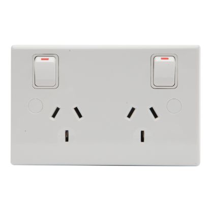 Picture of Double Switched Socket Outlet; 10A, 230/240VAC, Horizontal Mount