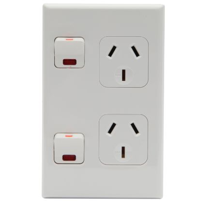 Picture of Double Vertical Switch Socket Outlet With Neon "On"; 10A, White