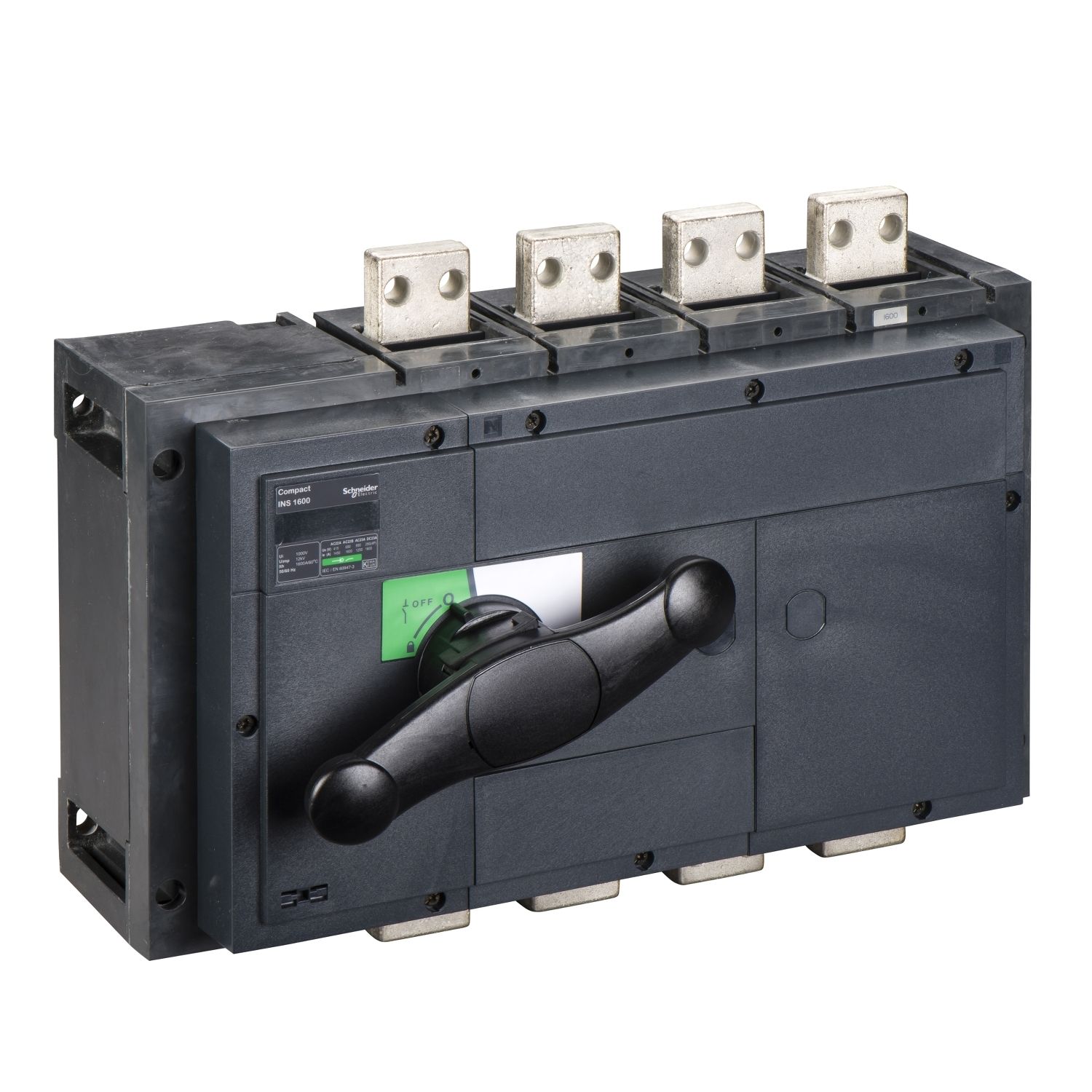 Picture of switch disconnector, Compact INS1600, 1600A, standard version with black rotary handle, 4 poles