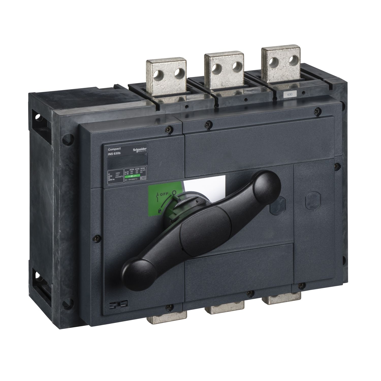 Picture of switch disconnector, Compact INS630b, 630A, standard version with black rotary handle, 3 poles