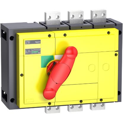 Picture of switch disconnector, Compact INS1250, 1250A, with red rotary handle, yellow front, 3 poles