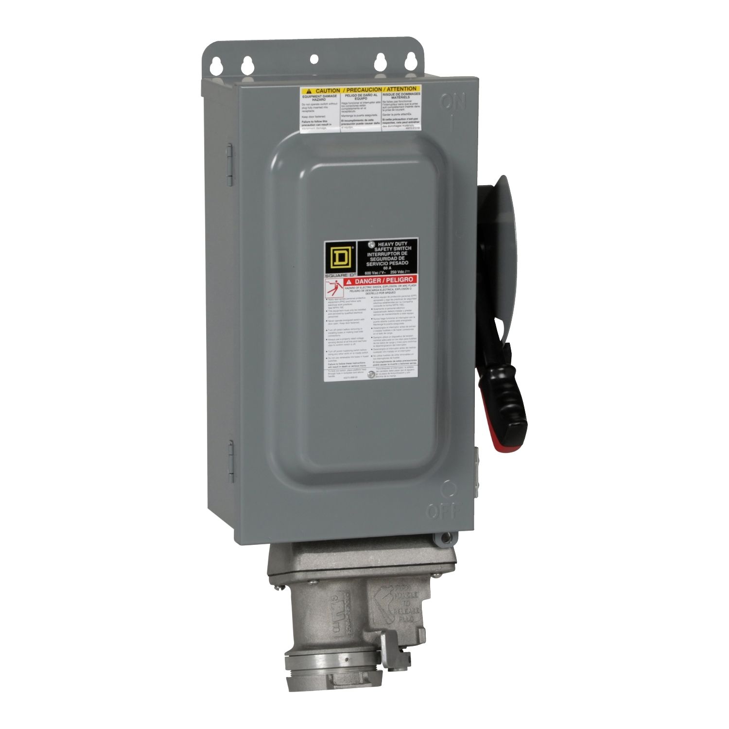 Picture of Safety switch, heavy duty, non fusible, 60A, 600VAC/DC, 3 poles, 60HP, NEMA 12K, Crouse-Hinds Arktite