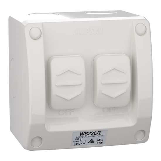 Picture of Switch, Weathershield, 2-Gang, 16AX, 250VAC, IP66