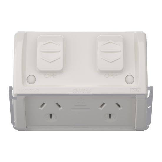 Picture of Socket, Weathershield, Twin, Flap, 10A, 250VAC, IP54