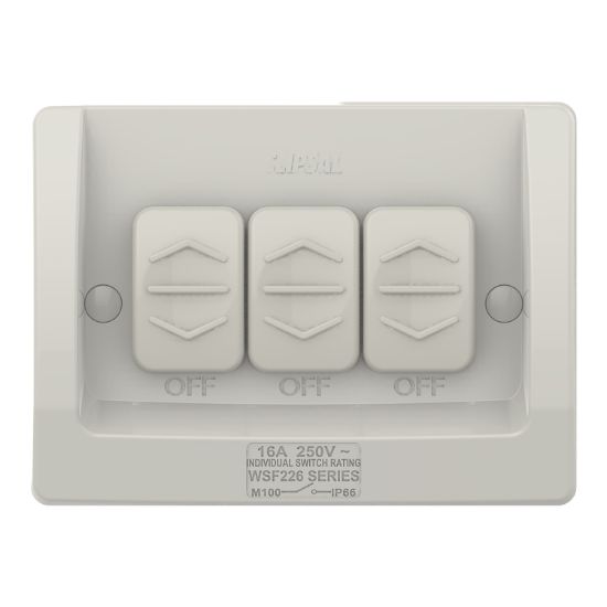 Picture of Switch, Weathershield, Flush, 3-Gang, 16AX, 250VAC, IP66