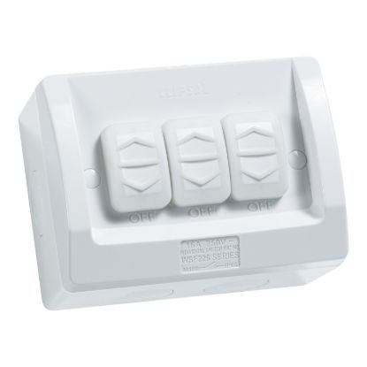 Picture of Surface Switch, Weathershield, 3 Gang, 250VAC, 16A