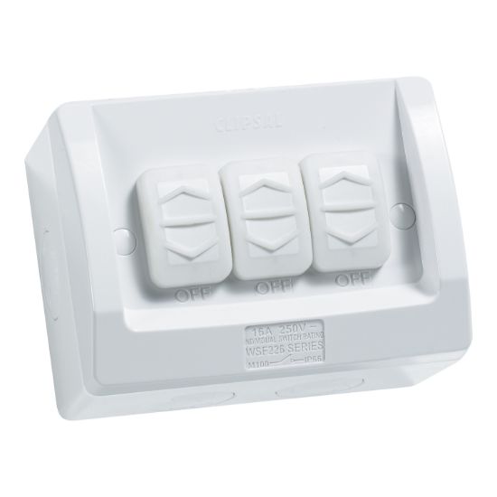 Picture of Surface Switch, Weathershield, 3 Gang, 250VAC, 16A