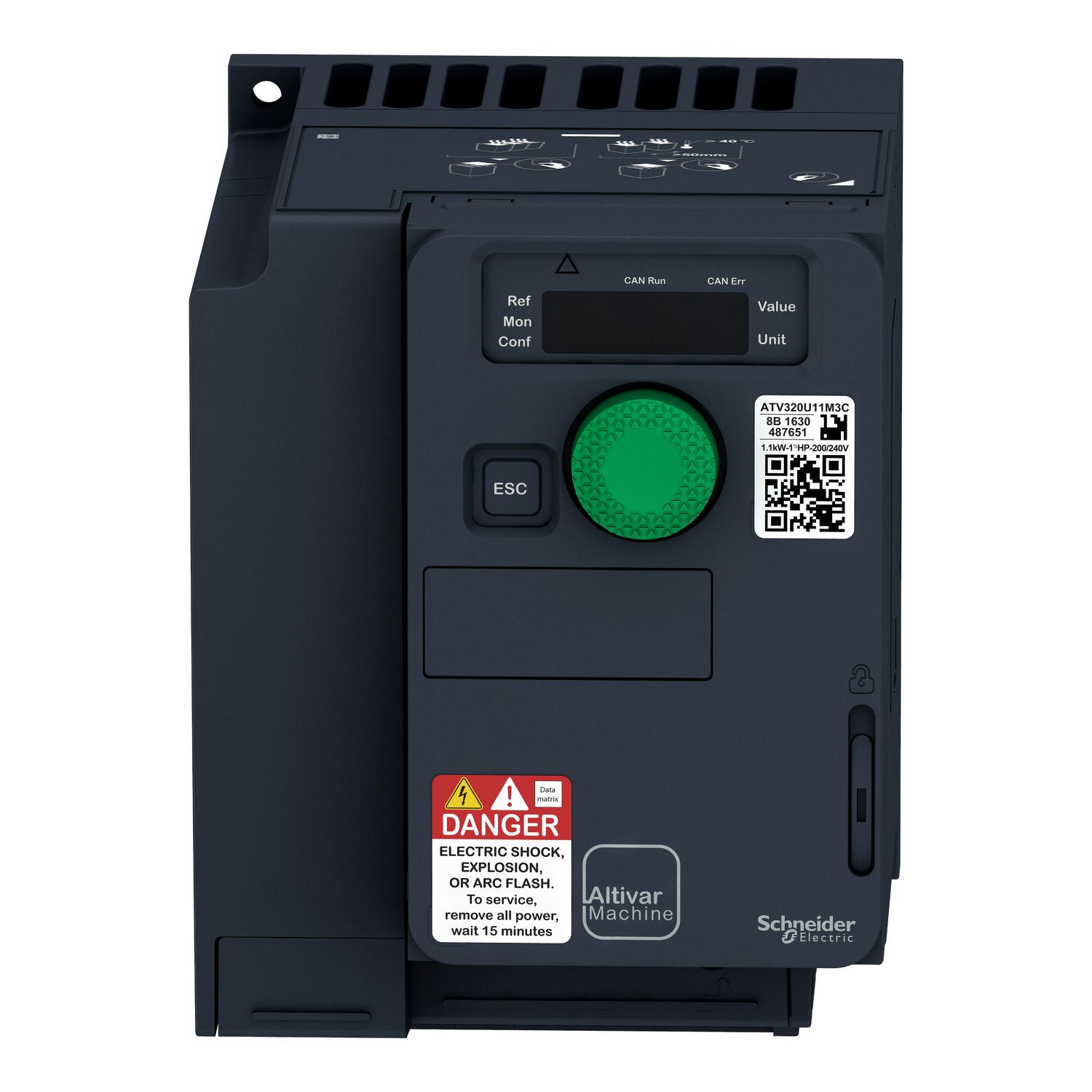 Picture of variable speed drive, Altivar Machine ATV320, 1.1kW, 200 to 240V, 3 phases, compact