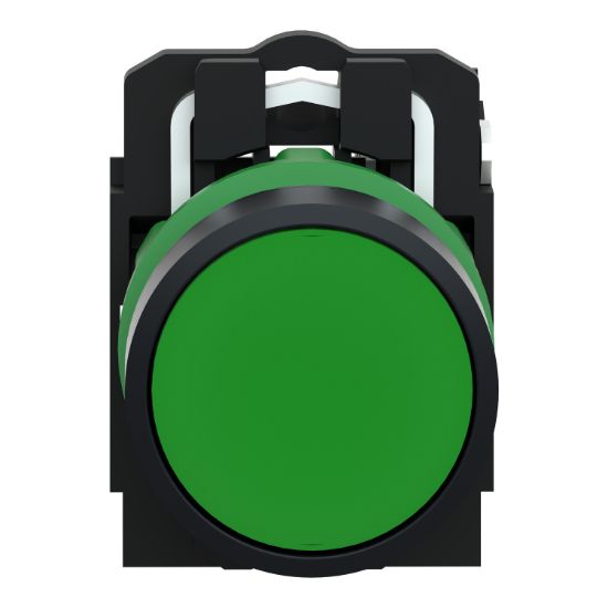 Picture of Push button, Harmony XB5, plastic, flush, green, 22mm, spring return, unmarked, 1NO