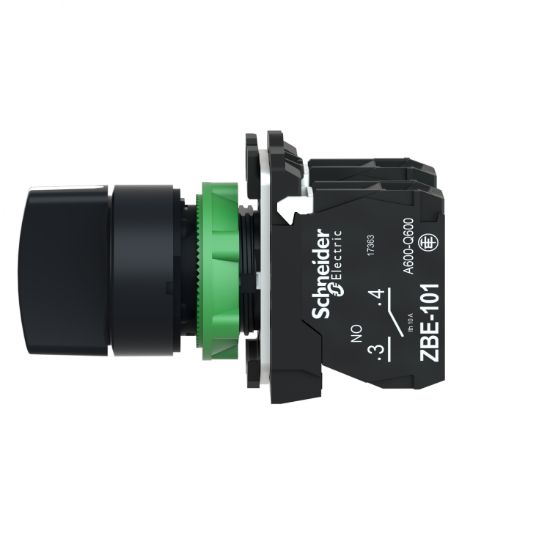 Picture of Selector switch, Harmony XB5, plastic, black, 22mm, 3 positions, stay put, 2 NO