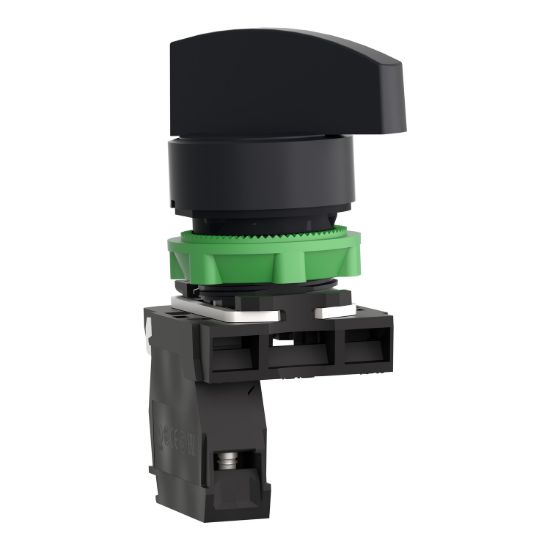 Picture of Selector switch, Harmony XB5, plastic, black, 22mm, long handle, 2 positionsn stay put, 1NO